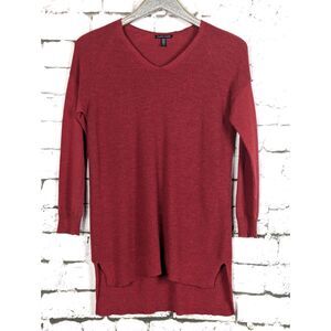 EILEEN FISHER 100% Wool Italian Yarn Tunic Sweater Brick Red 3/4 Sleeve Small